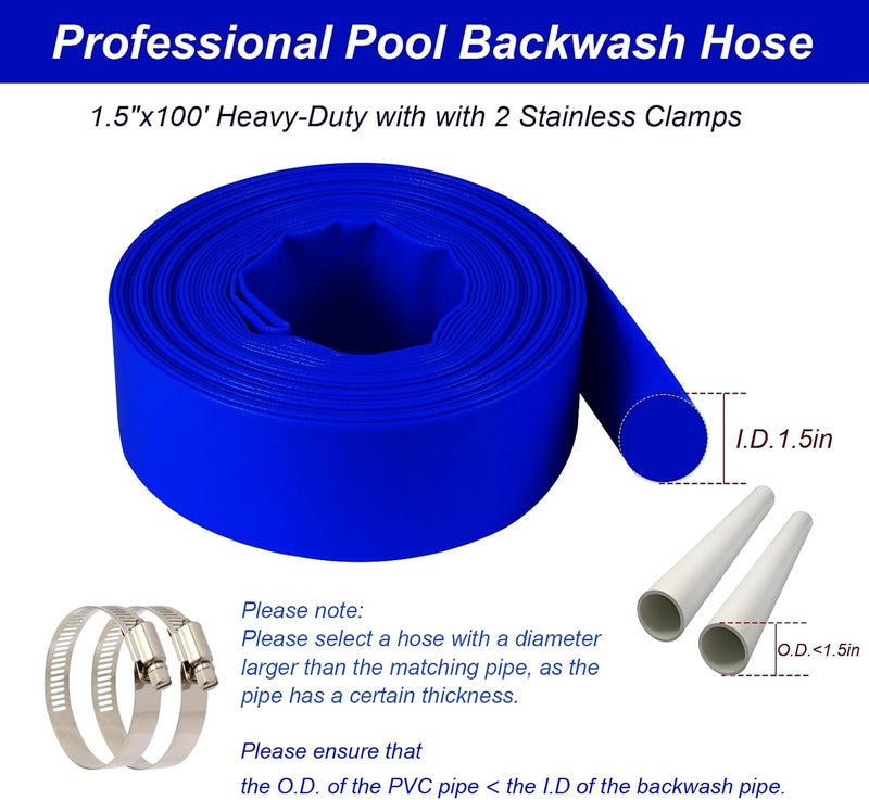 NetLea Heavy-Duty Pool Backwash Hose,1-1/2-inchx100 ft Reinforced Leak Proof Design with 2 Stainless Steel Clamps 1.5Inch, Weather Resistant, Bursting, Ideal for Pool Backwash, Sump Pump Drainage - Image 2